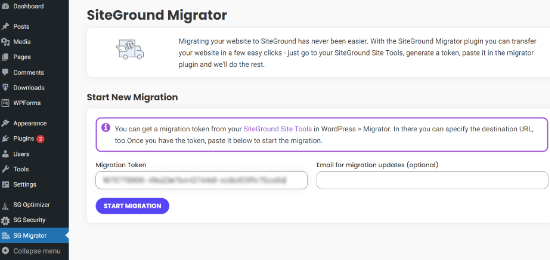 Enter your migration token
