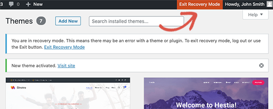 Exit recovery mode in WordPress