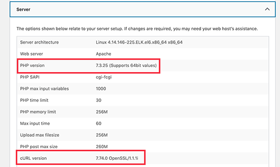 Check PHP, cURL, and OpenSSL versions