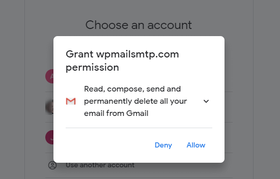 Give WP Mail SMTP permission to access and use your Gmail account