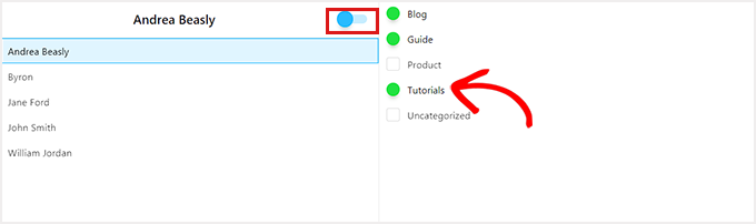 Select categories you want to restrict the author to