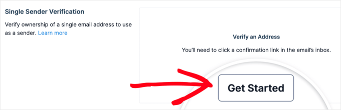 Verify Your From Address by Clicking the Get Started Button