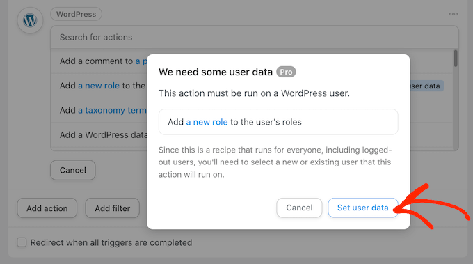 Settings user data in your automation workflow