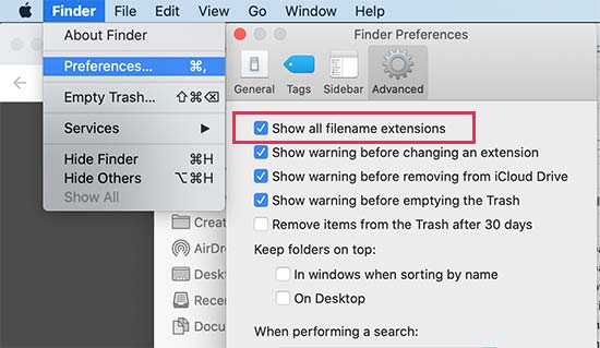 在 Mac 上显示文件扩展名