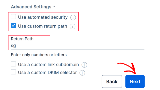 SendGrid Domain Authentication Advanced Settings