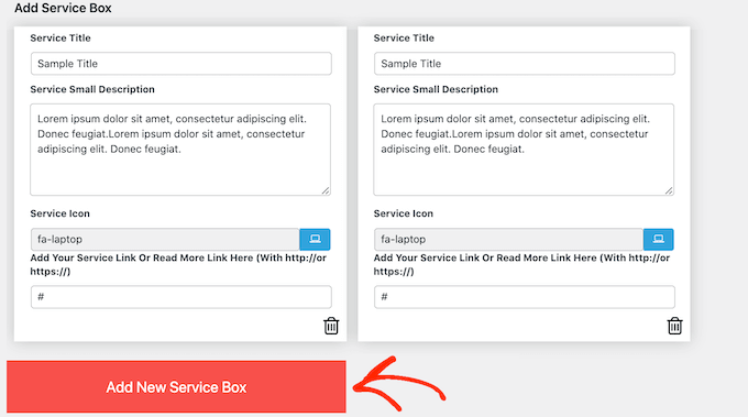 How to add more services to the service box