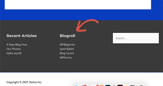 Blogroll in footer widget area