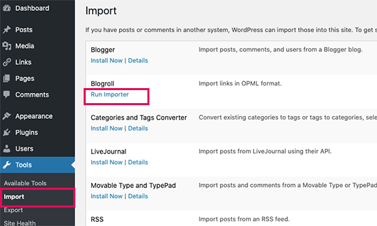 Blogroll importer