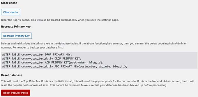 Rensa cache i Top 10 - WordPress Populära Inlägg
