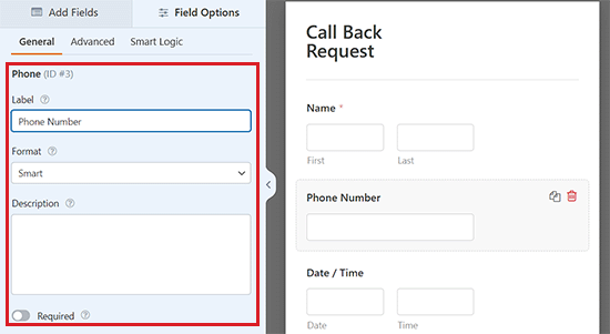 Configure field options for the form