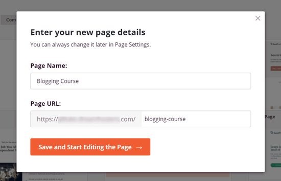 Giving your page a name and URL in SeedProd