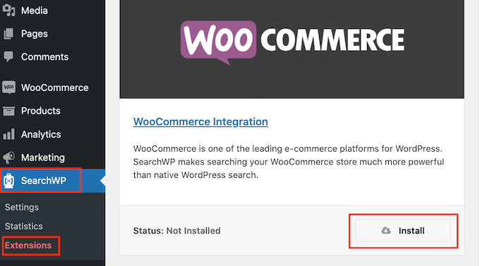 Installing the WooCommerce integration for SearchWP