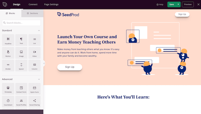 The SeedProd courses template