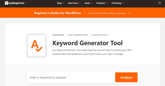 WPBeginner Keyword Generator Tool