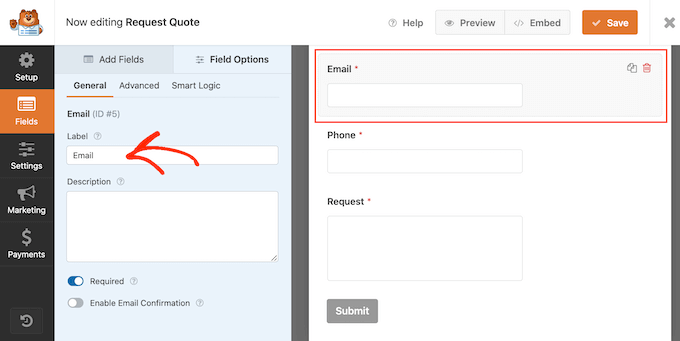 Adding a label to a form field