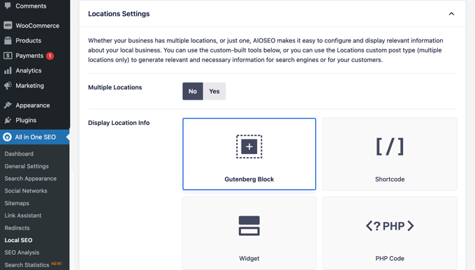 AIOSEO Local SEO Location Settings