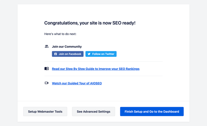 WebHostingExhibit aioseowizardcongratulations How to Setup All in One SEO for WordPress Correctly (Ultimate Guide)  