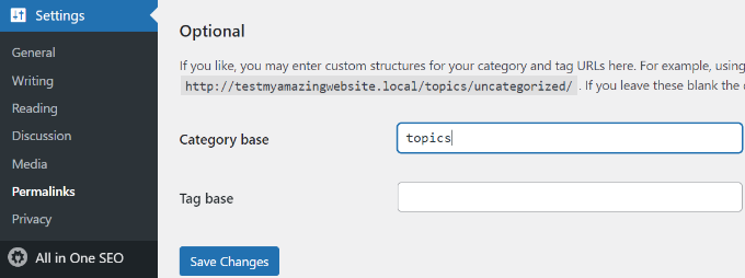 Change category permalink settings