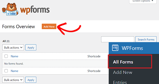 Click the Add New button to create a new form