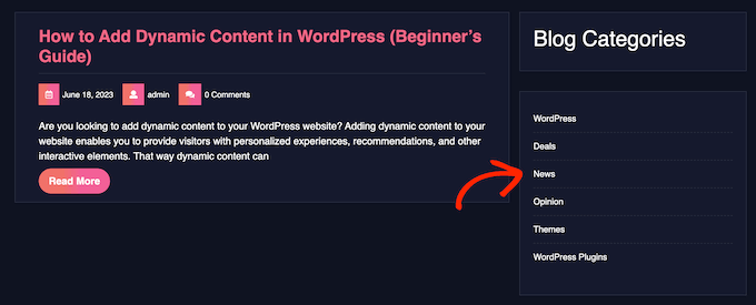 An example of a WordPress custom category order