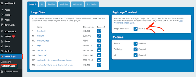 How to disable the WordPress image threshold