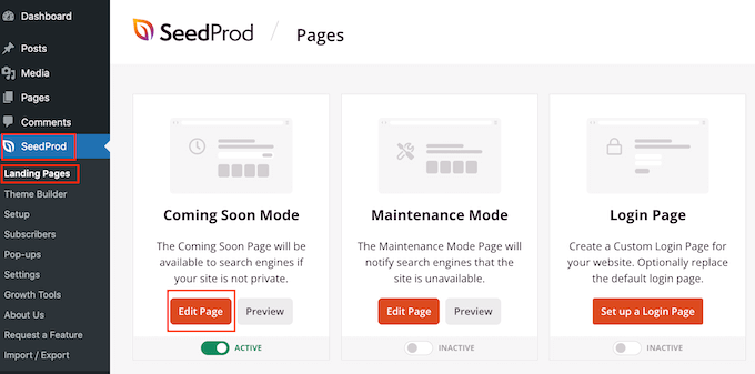 Editing the coming soon page in WordPress using SeedProd
