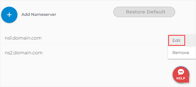Editing the nameservers in Domain.com