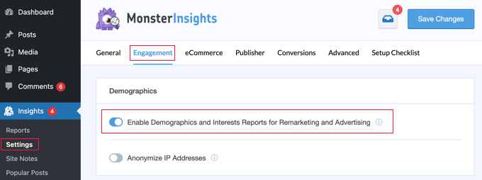 Enable demographics and interest tracking in WordPress