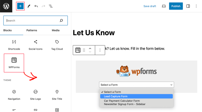 Adding WPForms Block