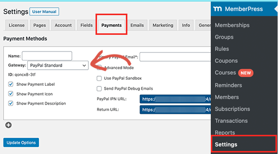 Add a payment method in MemberPress