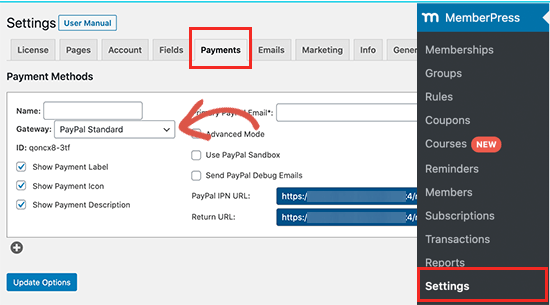 Aggiungi un metodo di pagamento in MemberPress