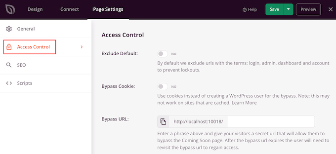 The SeedProd access control settings