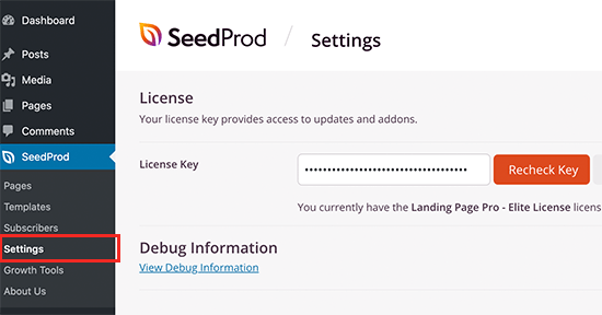 Inserisci la tua chiave di licenza SeedProd