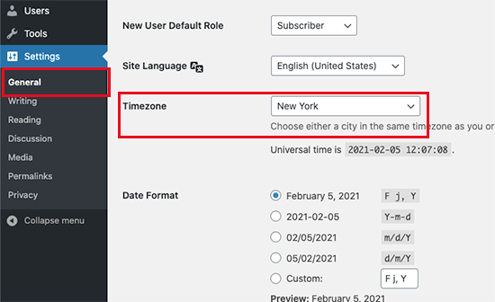 Set timezone in WordPress