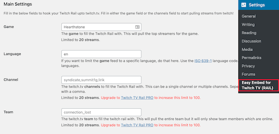 Twitch Tv Wordpress Embed Settings