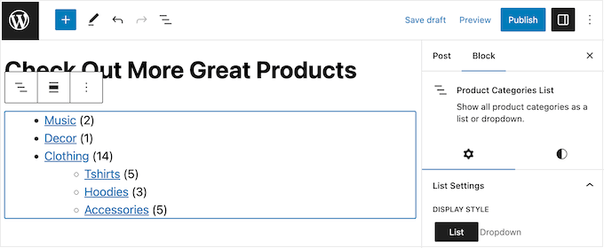 A list of WooCommerce product categories
