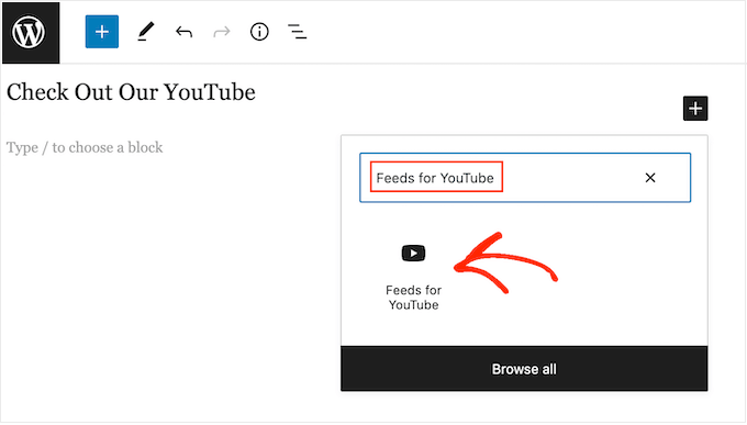 The Feeds for YouTube WordPress block