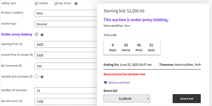 Auktionsinställningar i Ultimate Auction Pro