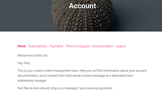 Client specific message on the account page