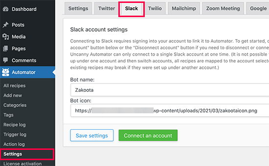 حساب Slack خود را وصل کنید