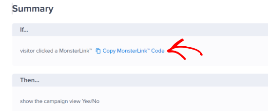 Copy the monsterlink code on summary page