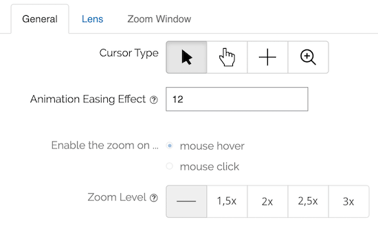 Hover Magnify Settings