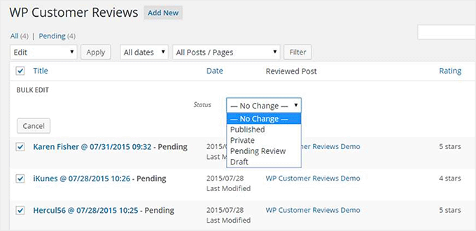 Moderate reviews in WP Customer Reviews Moderate reviews in WP Customer Reviews