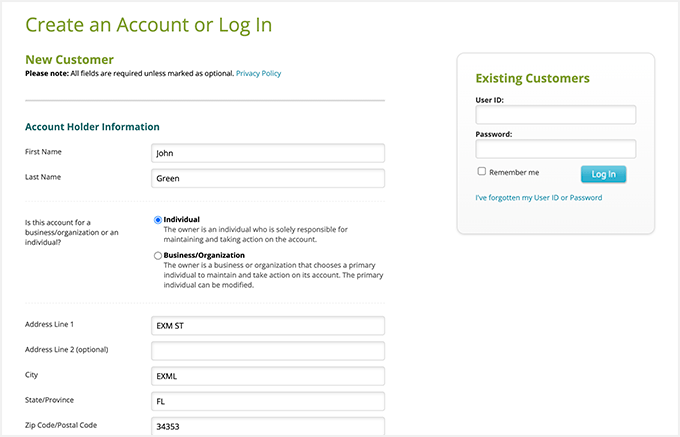 Network Solutions Account Setup Page