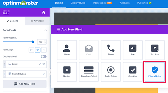 Privacy notice in OptinMonster