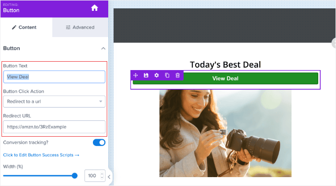 Aggiungere un Pulsante in OptinMonster Aggiungere un Pulsante in OptinMonster