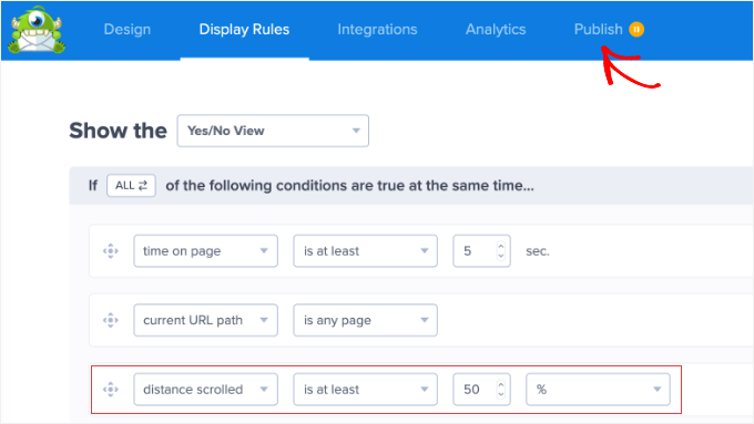 Regola di Visualizzazione Aggiunta in OptinMonster Regola di Visualizzazione Aggiunta in OptinMonster