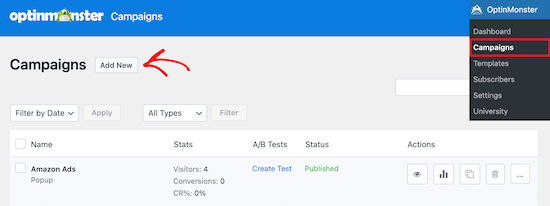 Optinmonster Add New Campaign 1