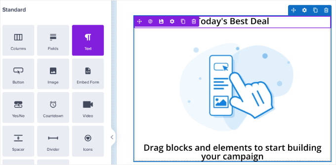 Aggiungere un Blocco Testo in OptinMonster Aggiungere un Blocco Testo in OptinMonster