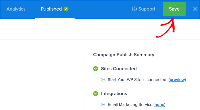 Salva la Campagna OptinMonster Pubblicata Salva la Campagna OptinMonster Pubblicata